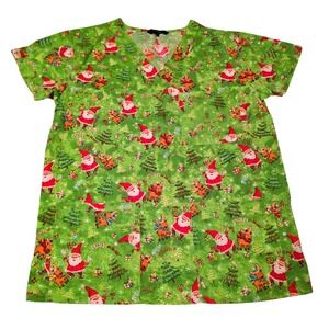 Women's Size‎ Extra Small Scrub Top Santa Reindeer, Excellent Condition